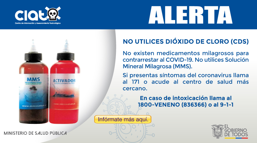 Material comunicacional sobre alerta sobre el riesgo dióxido de cloro –  Ministerio de Salud Pública