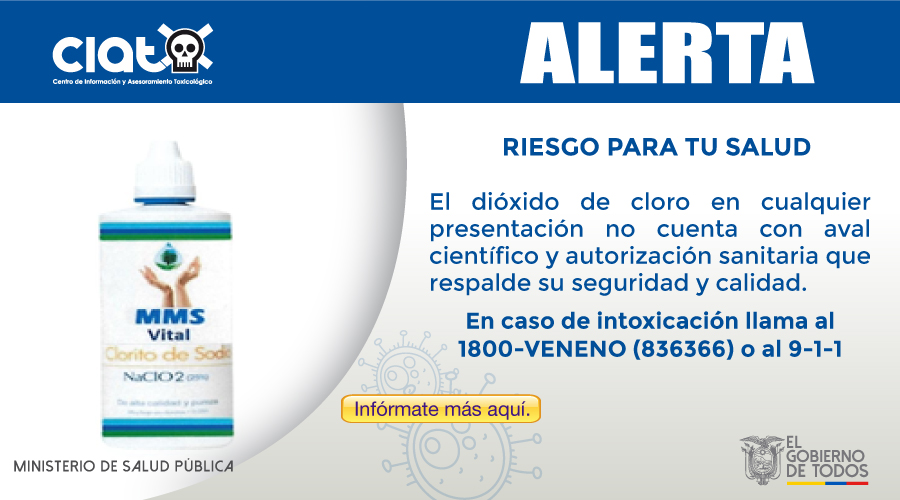 Material comunicacional sobre alerta sobre el riesgo dióxido de cloro –  Ministerio de Salud Pública